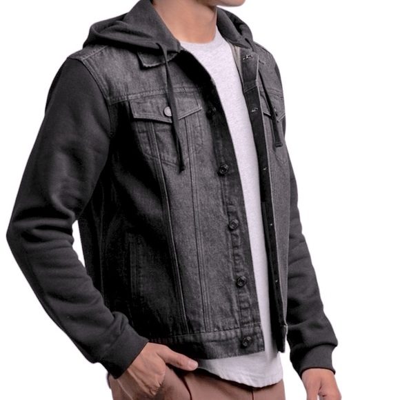 DIVIDED Men’s 2 For 1 Distressed Black Denim & Jersey Hooded Jacket Size XL ECU - Picture 1 of 16